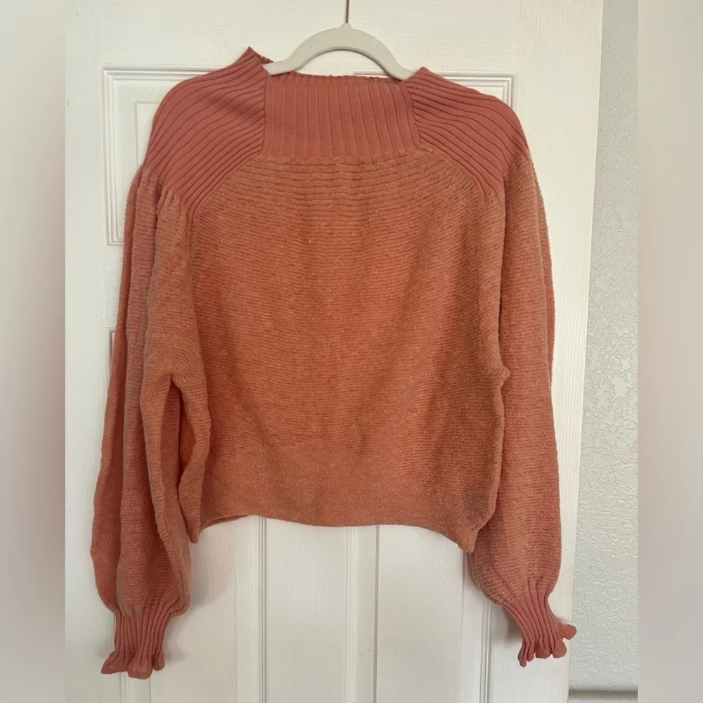 Free People Warm Coral Turtleneck Sweater